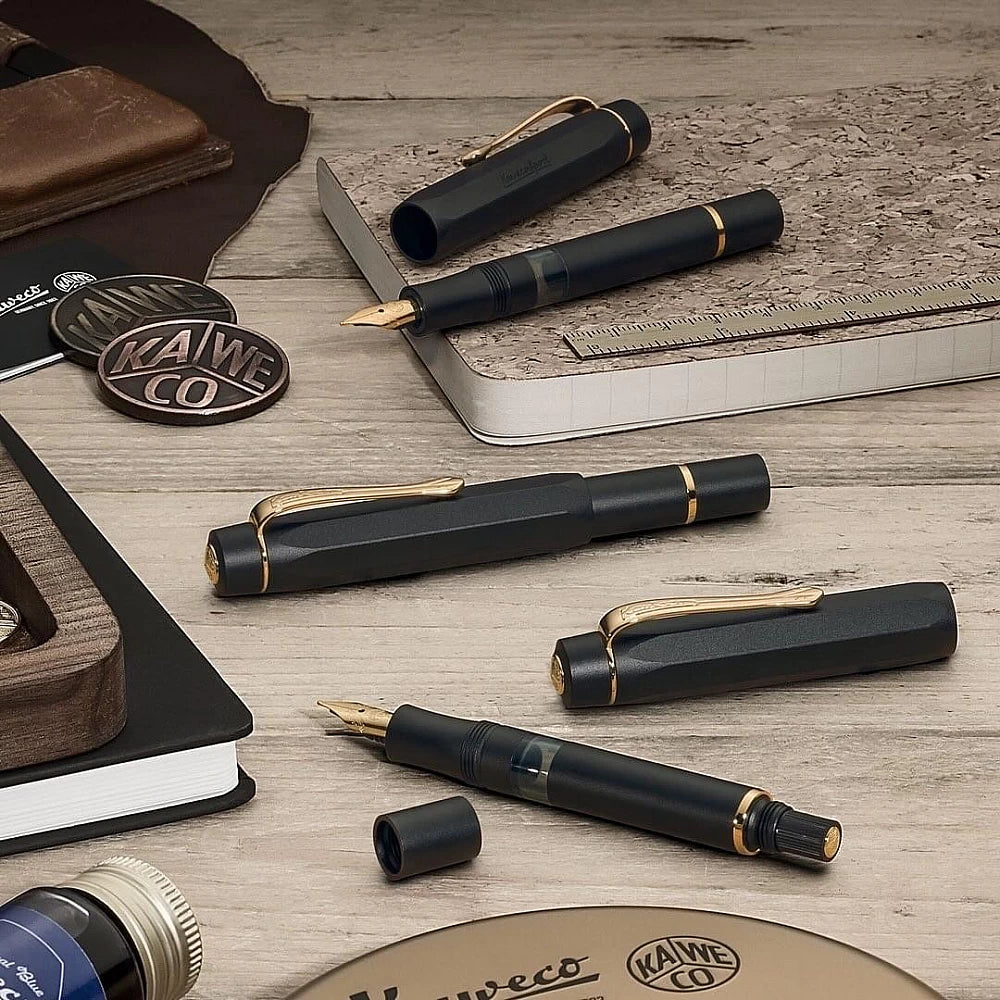 Stylo plume KAWECO PISTON AL Sport Black/Gold - Solo (avec cartouches d'encre) - Extra-fine (EF) - Black/Gold - 4251734924285