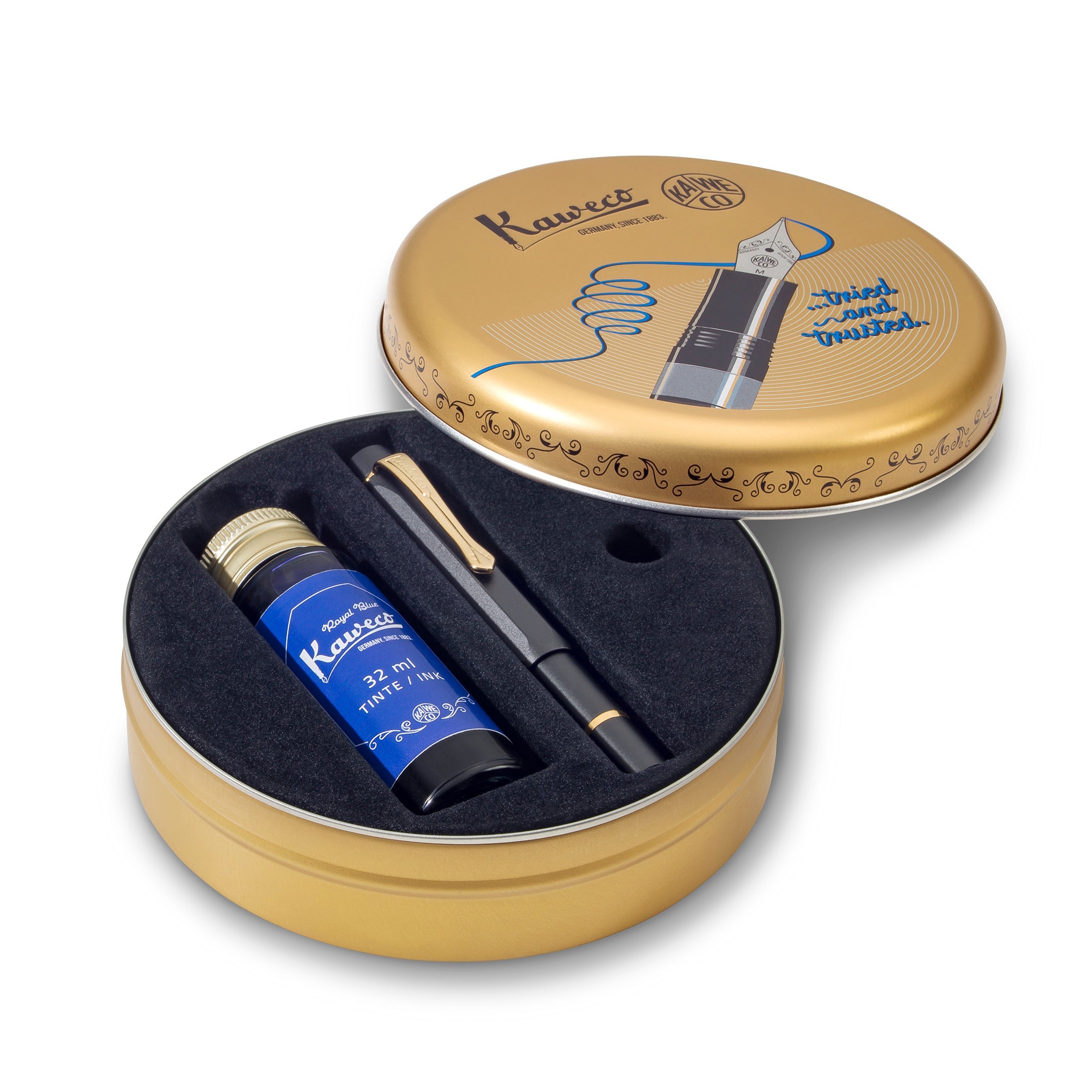 Stylo plume KAWECO PISTON AL Sport Black/Gold - Starter Set (avec flacon d'encre) - Extra-fine (EF) - Black/Gold - 4251734922694
