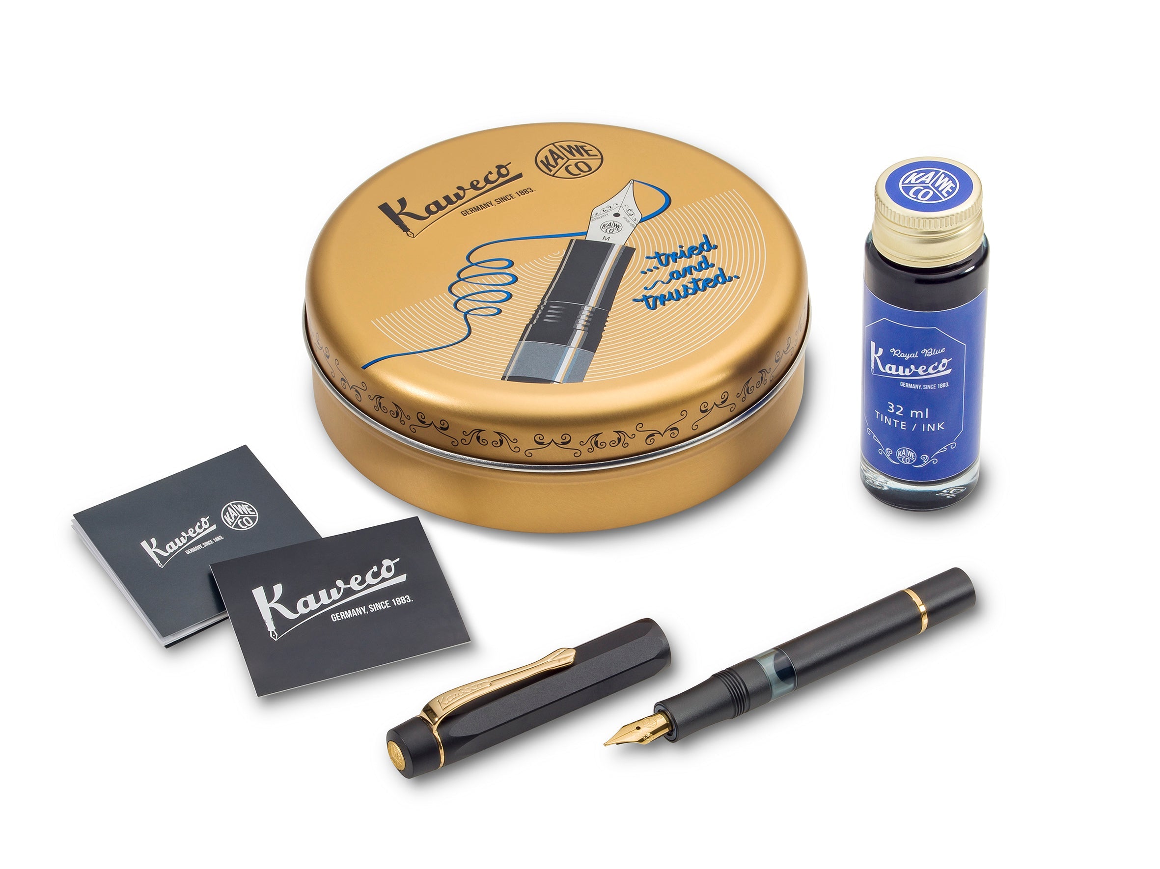 Stylo plume KAWECO PISTON AL Sport Black/Gold - Starter Set (avec flacon d'encre) - Extra-fine (EF) - Black/Gold - 4251734922694