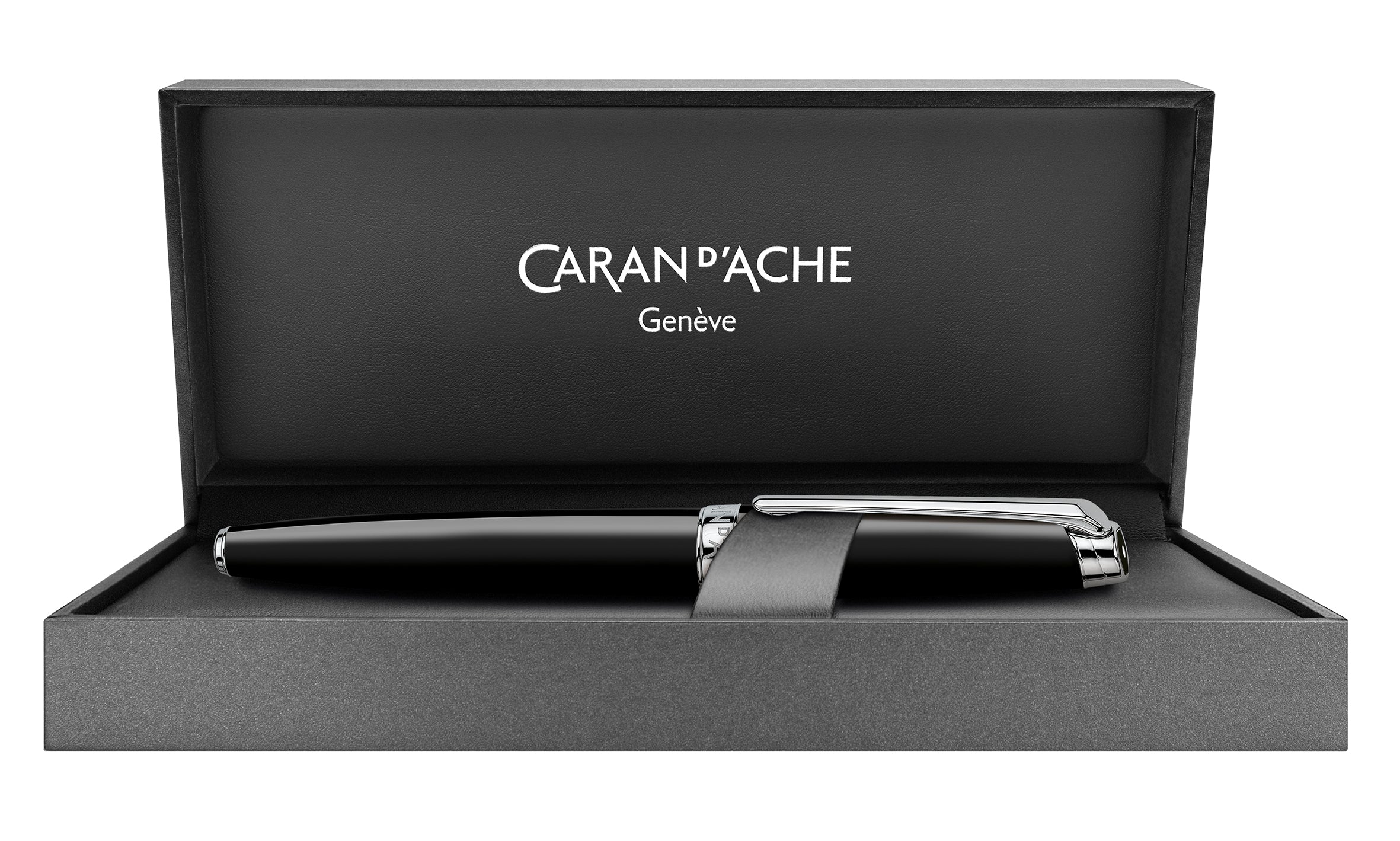 Stylo roller CARAN D'ACHE Léman Ebony Noir Argenté Rhodié - Fine (F) - Ebony noir argenté rhodié - -