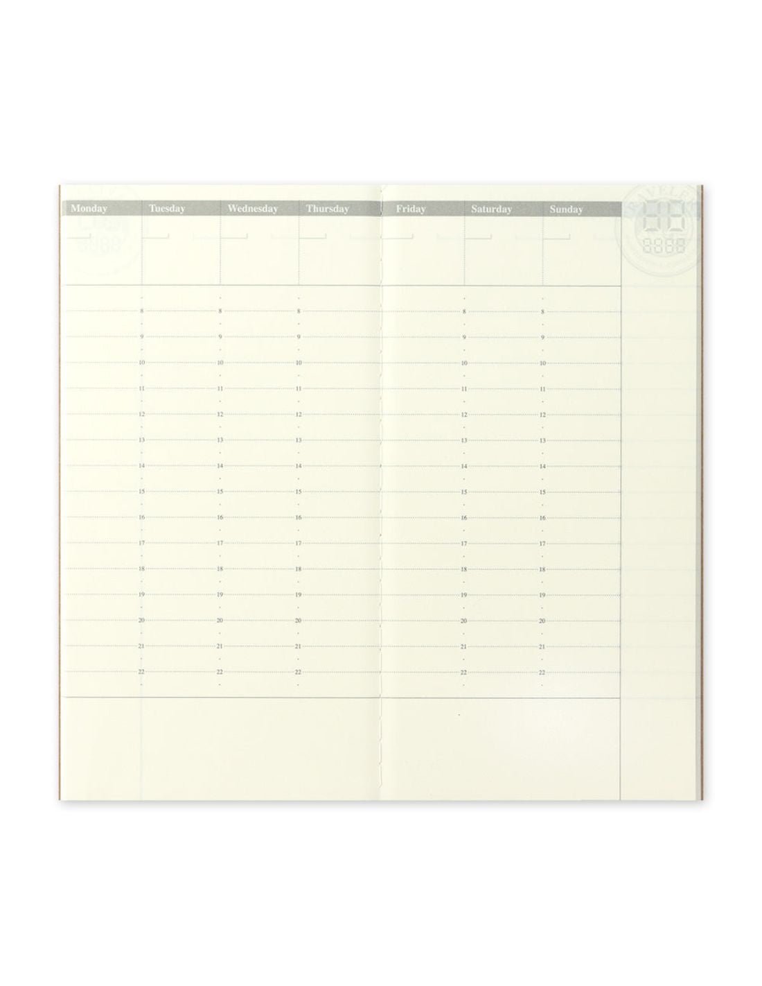 TRAVELER'S notebook 018 - agenda semainier non daté (regular size) - TN Regular size - 1 semaine sur 2 pages - 4902805143790