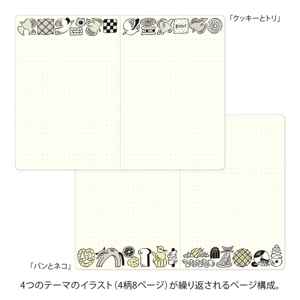 Carnet MIDORI Notebook Yuru Log - B6 - Pointillé - Gourmandises & Animaux
