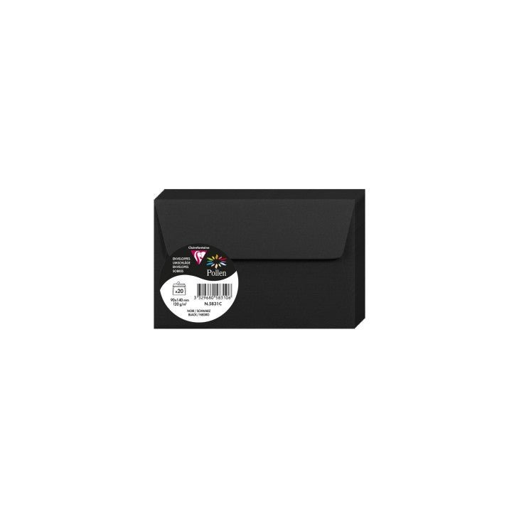 20 enveloppes CLAIREFONTAINE Pollen - 90 x 140 mm - 120 g/m² - Noir - 3329680583106