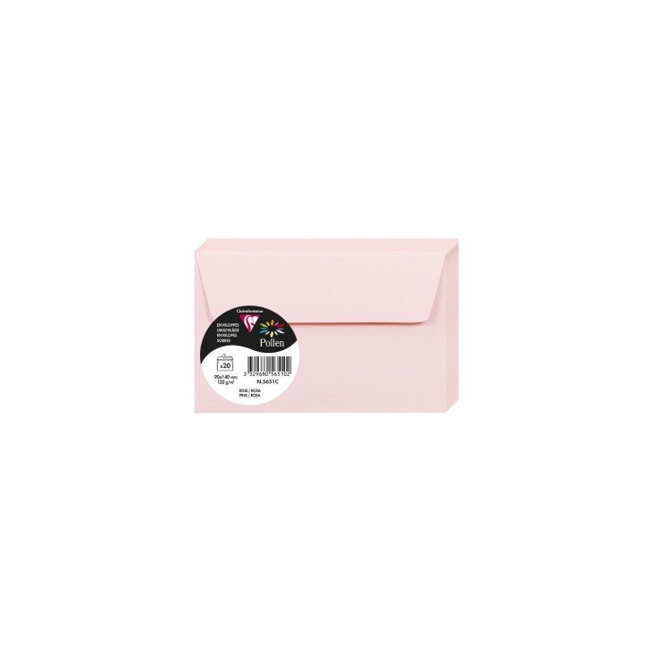 20 enveloppes CLAIREFONTAINE Pollen - 90 x 140 mm - 120 g/m² - Rose - 3329680565102