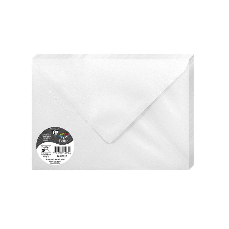 20 enveloppes CLAIREFONTAINE Pollen - C5 (162 x 229 mm) - 120 g/m² - Blanc irisé - 3329680510324