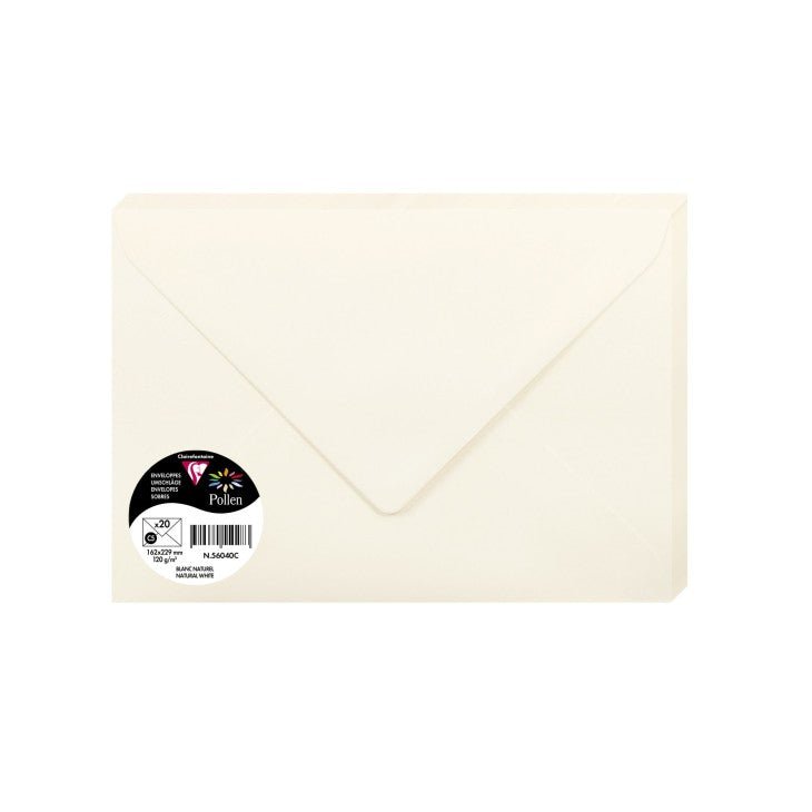 20 enveloppes CLAIREFONTAINE Pollen - C5 (162 x 229 mm) - 120 g/m² - Blanc naturel - 3329680560404