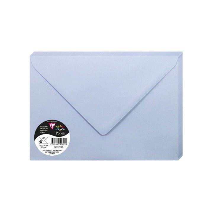 20 enveloppes CLAIREFONTAINE Pollen - C5 (162 x 229 mm) - 120 g/m² - Bleu lavande - 3329680557220