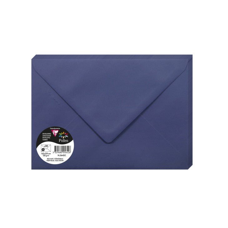 20 enveloppes CLAIREFONTAINE Pollen - C5 (162 x 229 mm) - 120 g/m² - Bleu nuit - 3329680056426