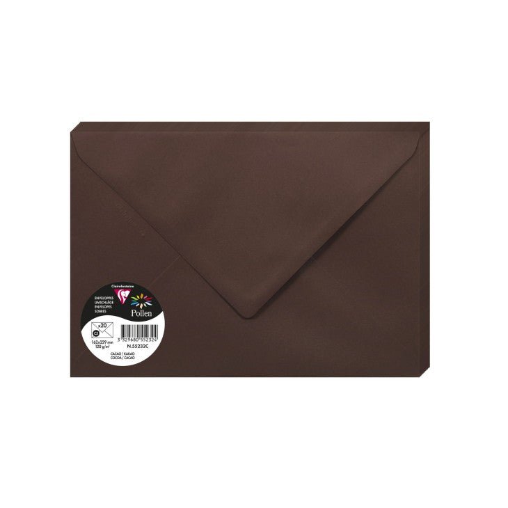 20 enveloppes CLAIREFONTAINE Pollen - C5 (162 x 229 mm) - 120 g/m² - Cacao - 3329680552324