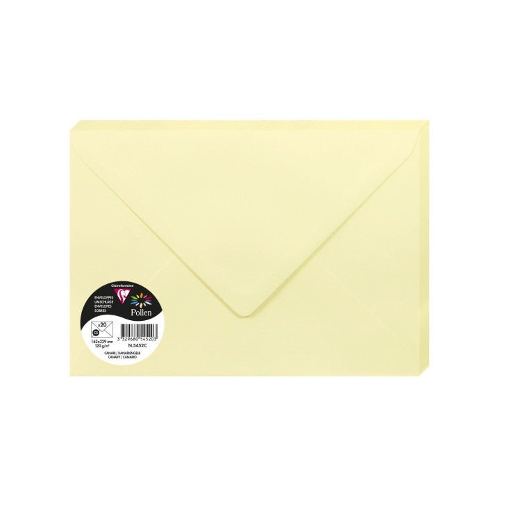 20 enveloppes CLAIREFONTAINE Pollen - C5 (162 x 229 mm) - 120 g/m² - Canari - 3329680545203