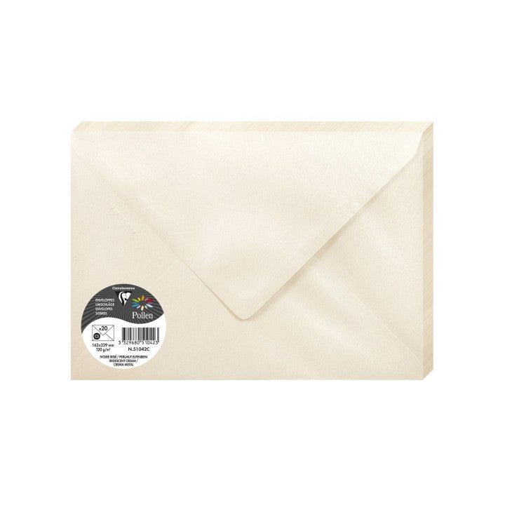 20 enveloppes CLAIREFONTAINE Pollen - C5 (162 x 229 mm) - 120 g/m² - Ivoire irisé - 3329680510423