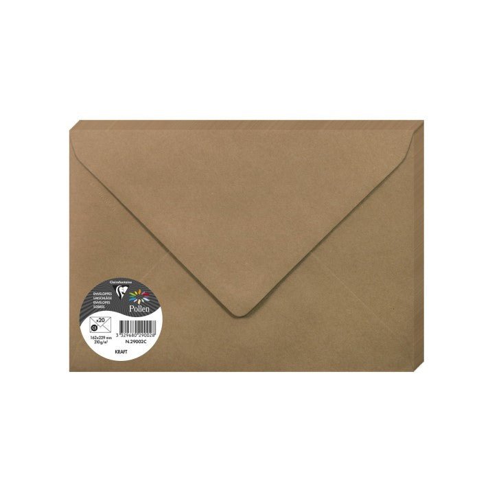 20 enveloppes CLAIREFONTAINE Pollen - C5 (162 x 229 mm) - 120 g/m² - Kraft - 3329680290028