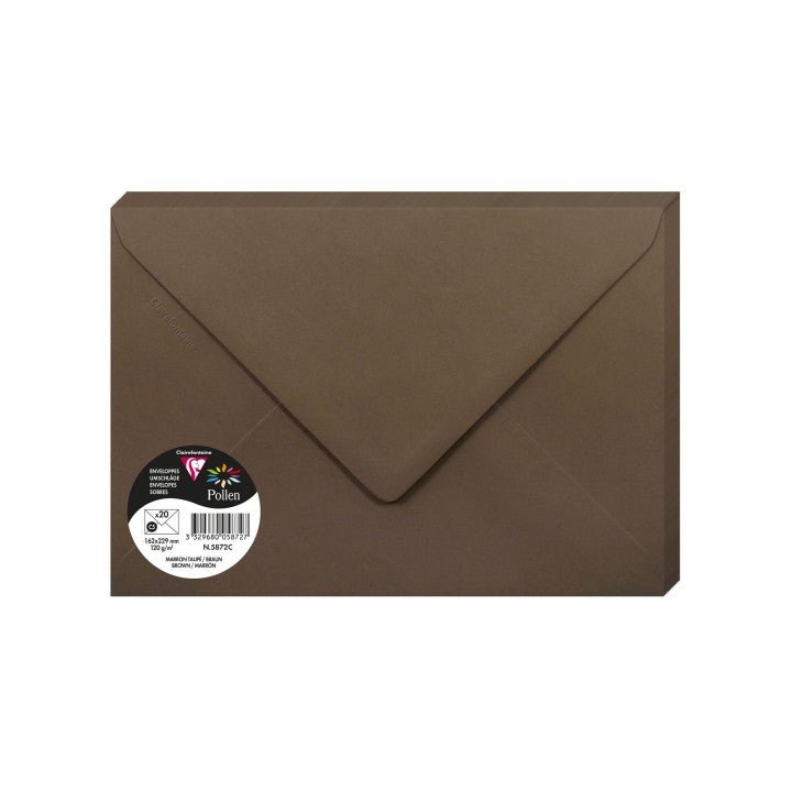20 enveloppes CLAIREFONTAINE Pollen - C5 (162 x 229 mm) - 120 g/m² - Marron taupé - 3329680058727