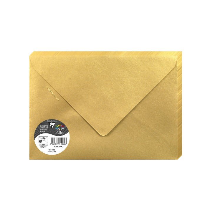 20 enveloppes CLAIREFONTAINE Pollen - C5 (162 x 229 mm) - 120 g/m² - Or - 3329680512007
