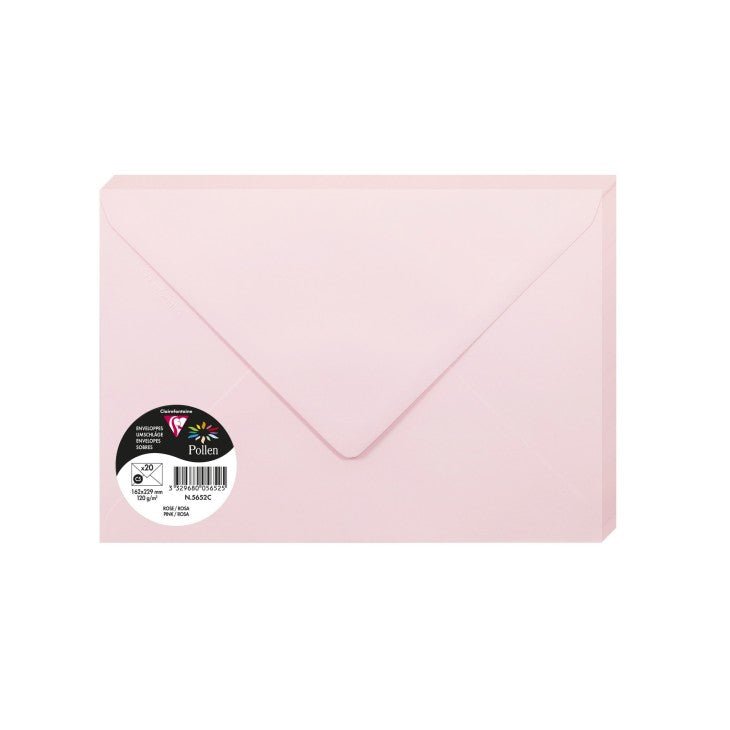 20 enveloppes CLAIREFONTAINE Pollen - C5 (162 x 229 mm) - 120 g/m² - Rose - 3329680056525