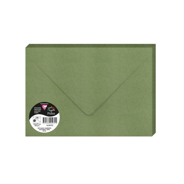 20 enveloppes CLAIREFONTAINE Pollen - C5 (162 x 229 mm) - 120 g/m² - Vert sauge - 3329680050721