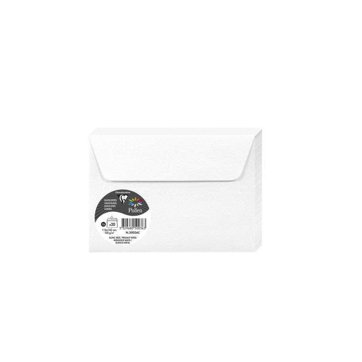 20 enveloppes CLAIREFONTAINE Pollen - C6 (114 x 162 mm) - 120 g/m² - Blanc irisé - 3329680500363