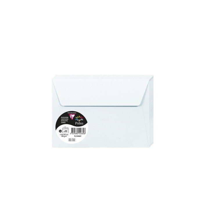 20 enveloppes CLAIREFONTAINE Pollen - C6 (114 x 162 mm) - 120 g/m² - Bleu - 3329680546606