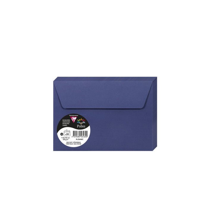 20 enveloppes CLAIREFONTAINE Pollen - C6 (114 x 162 mm) - 120 g/m² - Bleu nuit - 3329680564600