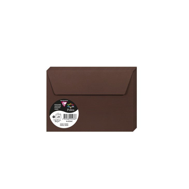 20 enveloppes CLAIREFONTAINE Pollen - C6 (114 x 162 mm) - 120 g/m² - Cacao - 3329680052367