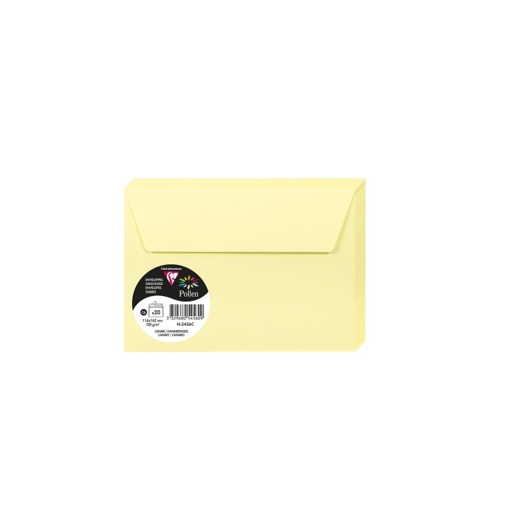 20 enveloppes CLAIREFONTAINE Pollen - C6 (114 x 162 mm) - 120 g/m² - Canari - 3329680545609