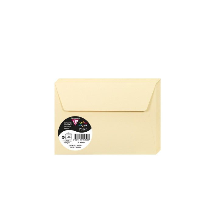 20 enveloppes CLAIREFONTAINE Pollen - C6 (114 x 162 mm) - 120 g/m² - Chamois - 3329680058468