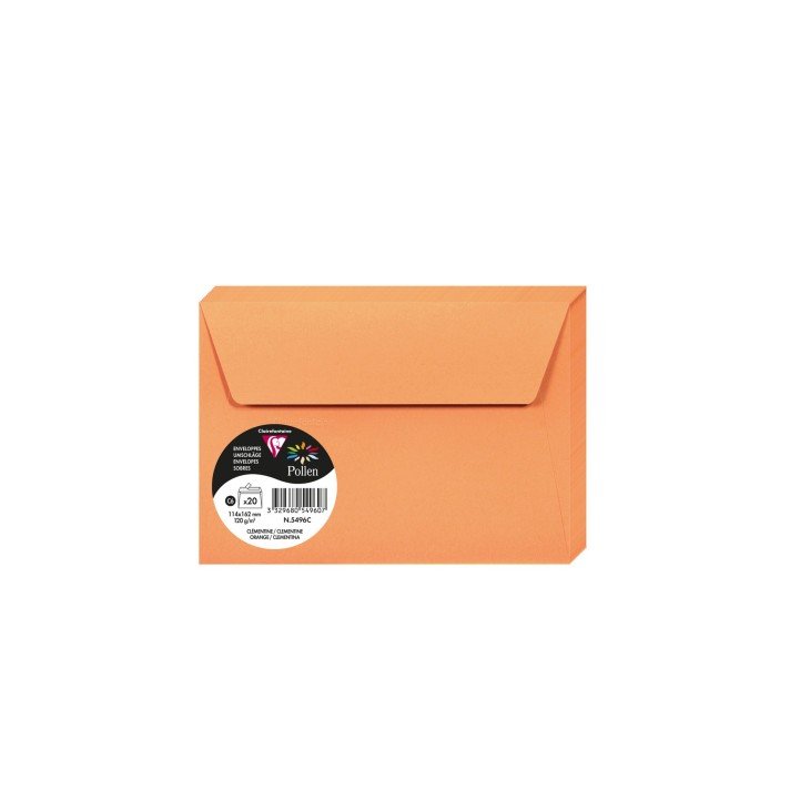 20 enveloppes CLAIREFONTAINE Pollen - C6 (114 x 162 mm) - 120 g/m² - Clémentine - 3329680549607