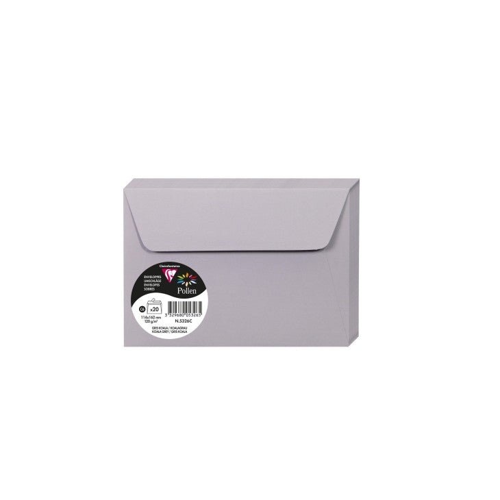 20 enveloppes CLAIREFONTAINE Pollen - C6 (114 x 162 mm) - 120 g/m² - Gris koala - 3329680053265