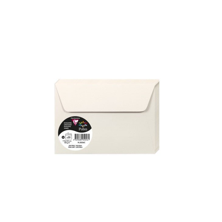 20 enveloppes CLAIREFONTAINE Pollen - C6 (114 x 162 mm) - 120 g/m² - Gris perle - 3329680050561