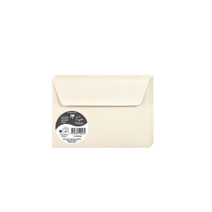 20 enveloppes CLAIREFONTAINE Pollen - C6 (114 x 162 mm) - 120 g/m² - Ivoire irisé - 3329680500462