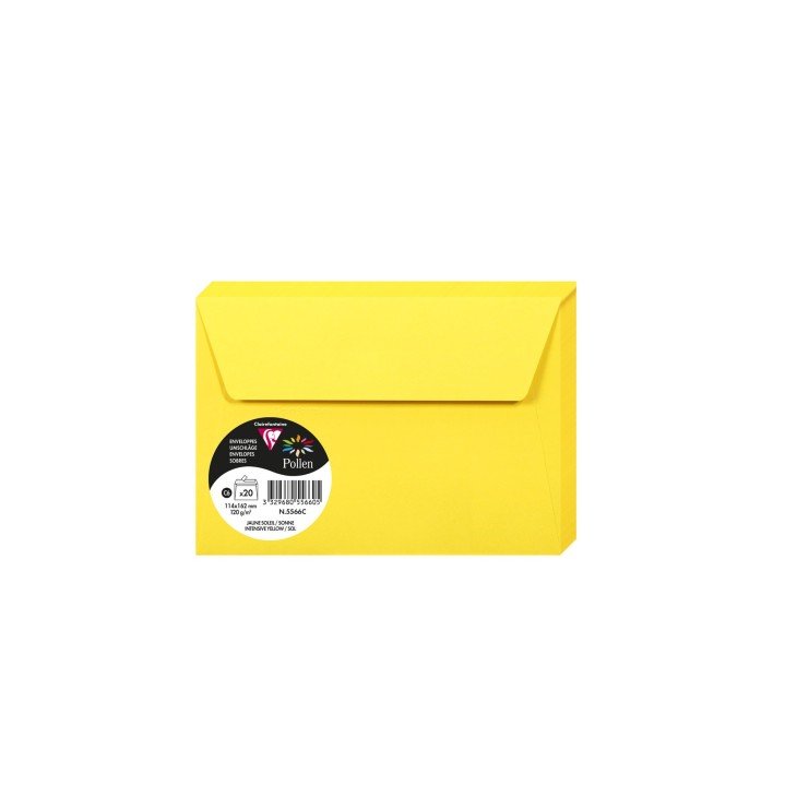 20 enveloppes CLAIREFONTAINE Pollen - C6 (114 x 162 mm) - 120 g/m² - Jaune soleil - 3329680556605