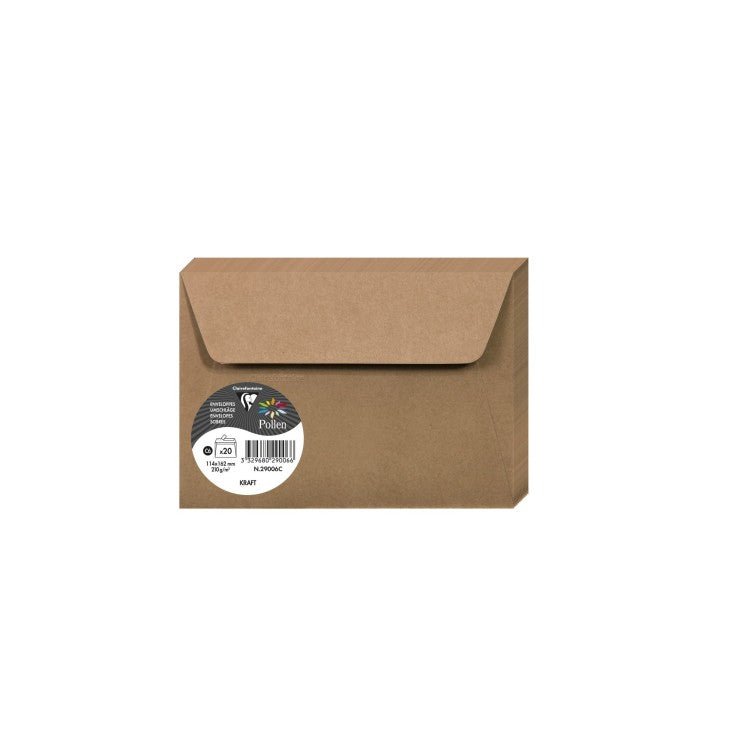 20 enveloppes CLAIREFONTAINE Pollen - C6 (114 x 162 mm) - 120 g/m² - Kraft - 3329680290066