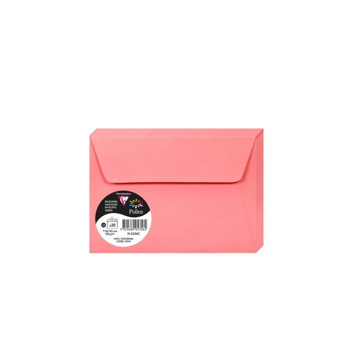 20 enveloppes CLAIREFONTAINE Pollen - C6 (114 x 162 mm) - 120 g/m² - Litchi - 3329680053562