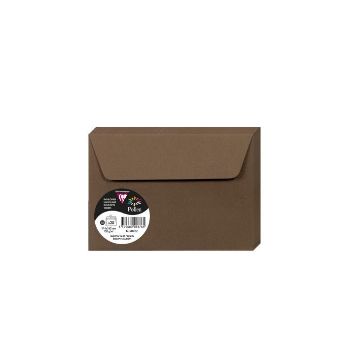 20 enveloppes CLAIREFONTAINE Pollen - C6 (114 x 162 mm) - 120 g/m² - Marron taupé - 3329680058765