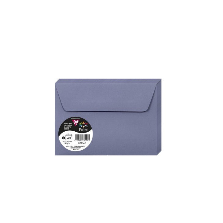 20 enveloppes CLAIREFONTAINE Pollen - C6 (114 x 162 mm) - 120 g/m² - Myosotis - 3329680052961