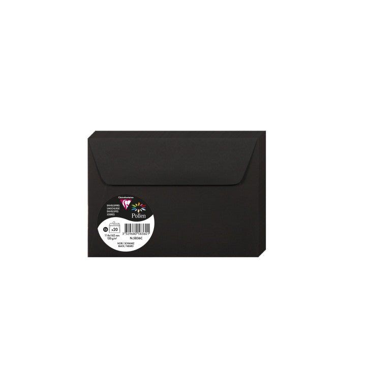 20 enveloppes CLAIREFONTAINE Pollen - C6 (114 x 162 mm) - 120 g/m² - Noir - 3329680583601