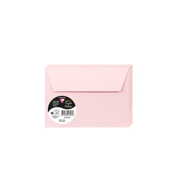 20 enveloppes CLAIREFONTAINE Pollen - C6 (114 x 162 mm) - 120 g/m² - Rose - 3329680565607