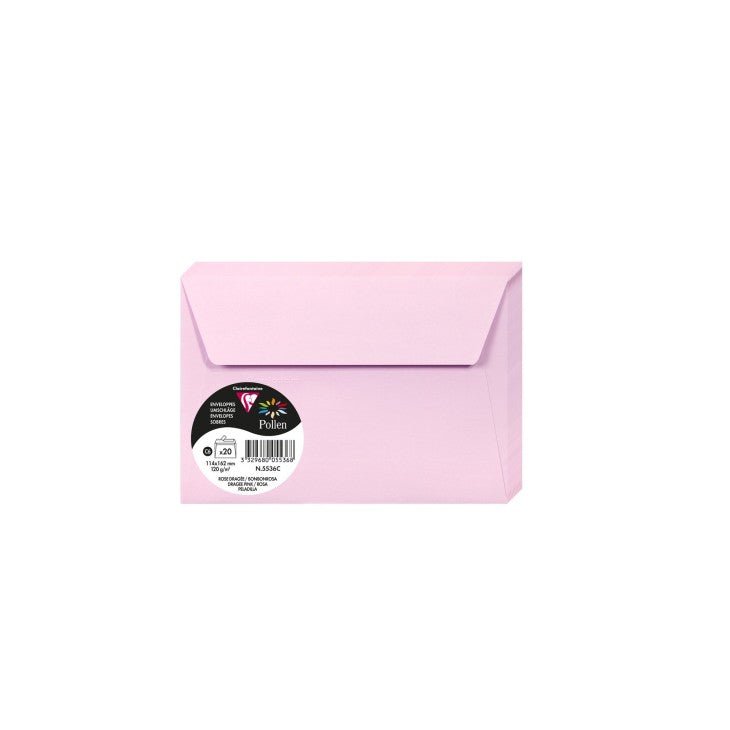 20 enveloppes CLAIREFONTAINE Pollen - C6 (114 x 162 mm) - 120 g/m² - Rose dragée - 3329680055368