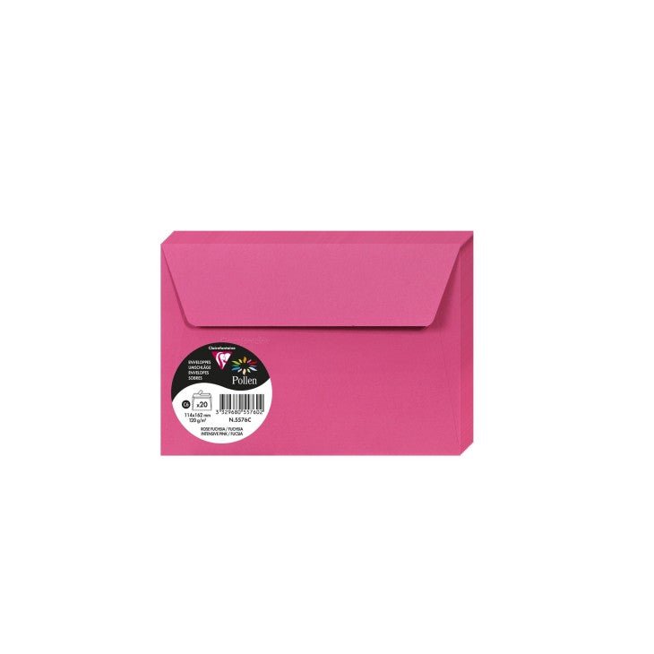 20 enveloppes CLAIREFONTAINE Pollen - C6 (114 x 162 mm) - 120 g/m² - Rose fuchsia - 3329680557602