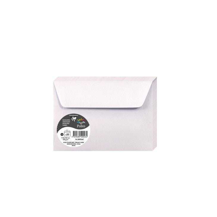 20 enveloppes CLAIREFONTAINE Pollen - C6 (114 x 162 mm) - 120 g/m² - Rose poudré irisé - 3329680500264