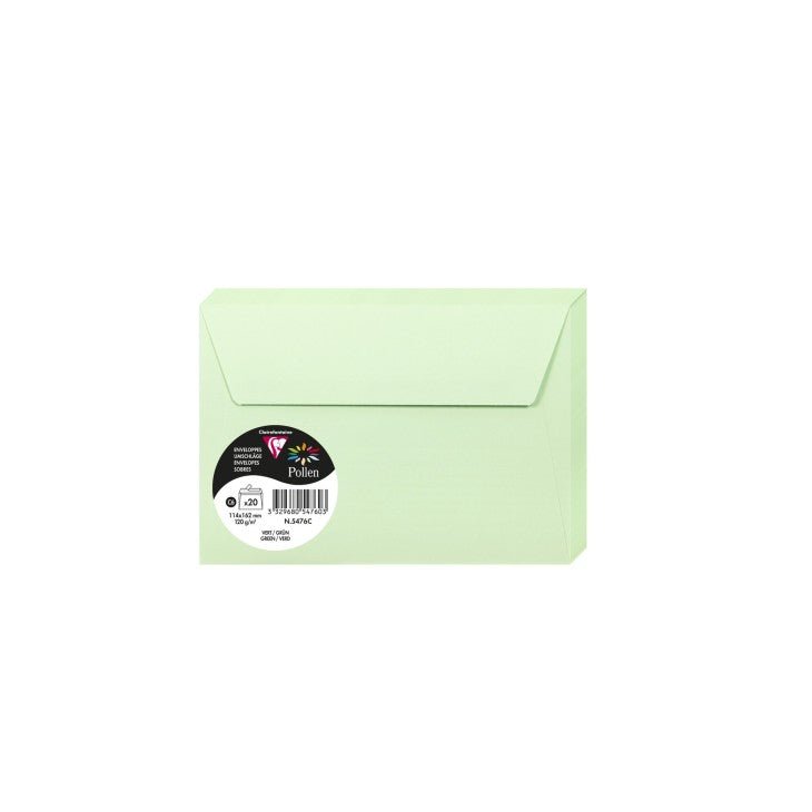 20 enveloppes CLAIREFONTAINE Pollen - C6 (114 x 162 mm) - 120 g/m² - Vert - 3329680547603