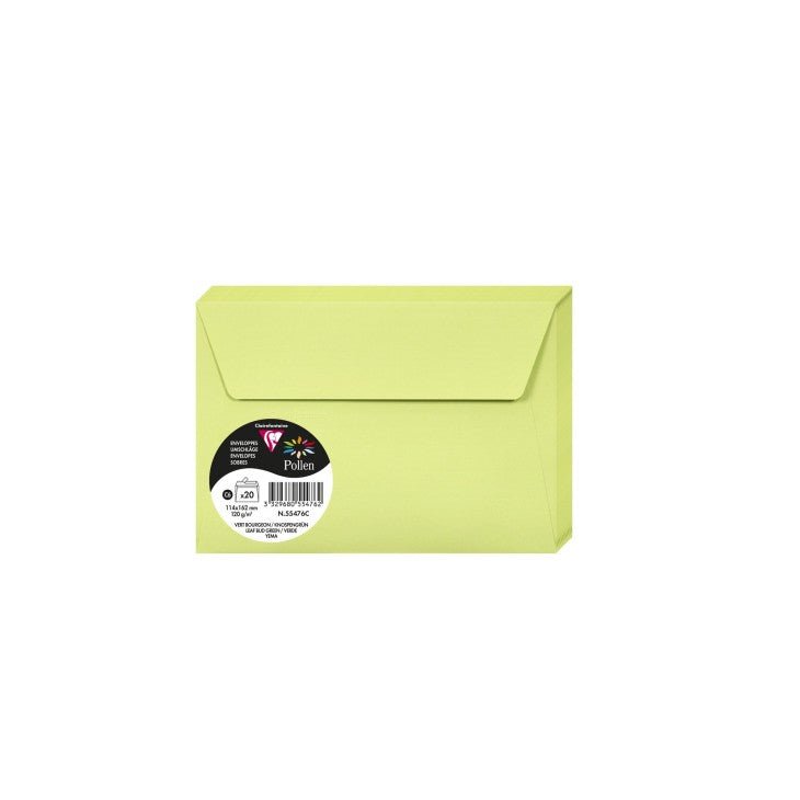 20 enveloppes CLAIREFONTAINE Pollen - C6 (114 x 162 mm) - 120 g/m² - Vert bourgeon - 3329680554762