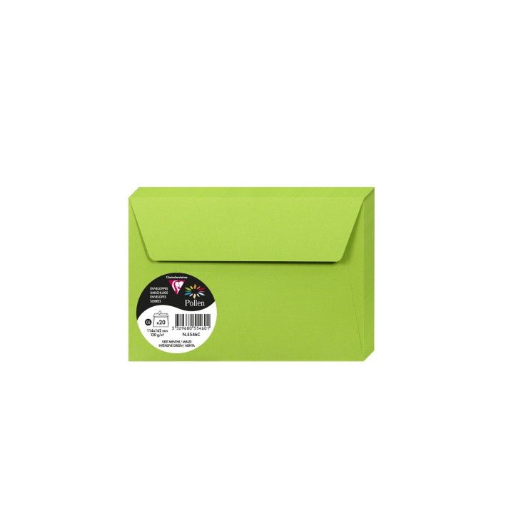 20 enveloppes CLAIREFONTAINE Pollen - C6 (114 x 162 mm) - 120 g/m² - Vert menthe - 3329680554601