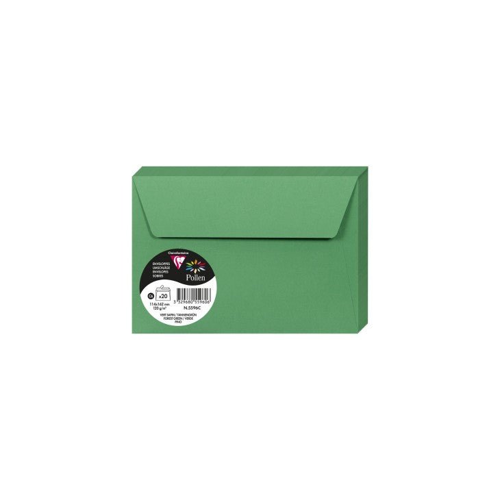 20 enveloppes CLAIREFONTAINE Pollen - C6 (114 x 162 mm) - 120 g/m² - Vert sapin - 3329680559606
