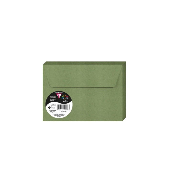 20 enveloppes CLAIREFONTAINE Pollen - C6 (114 x 162 mm) - 120 g/m² - Vert sauge - 3329680050769