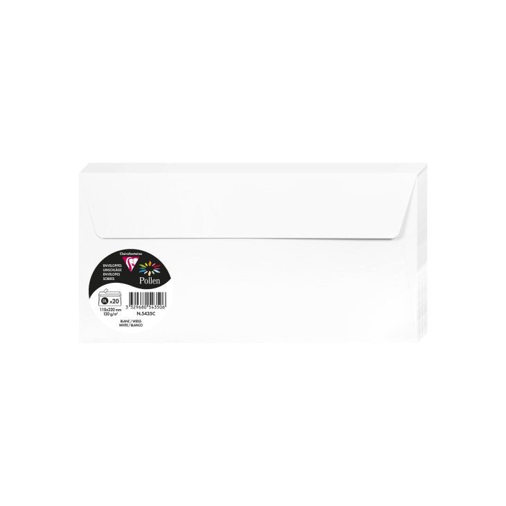 20 enveloppes CLAIREFONTAINE Pollen - DL (110 x 220 mm) - 120 g/m² - Blanc - 3329680543506
