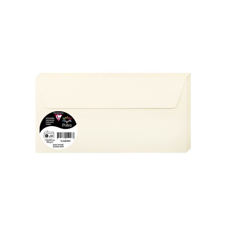 20 enveloppes CLAIREFONTAINE Pollen - DL (110 x 220 mm) - 120 g/m² - Blanc naturel - 3329685603007