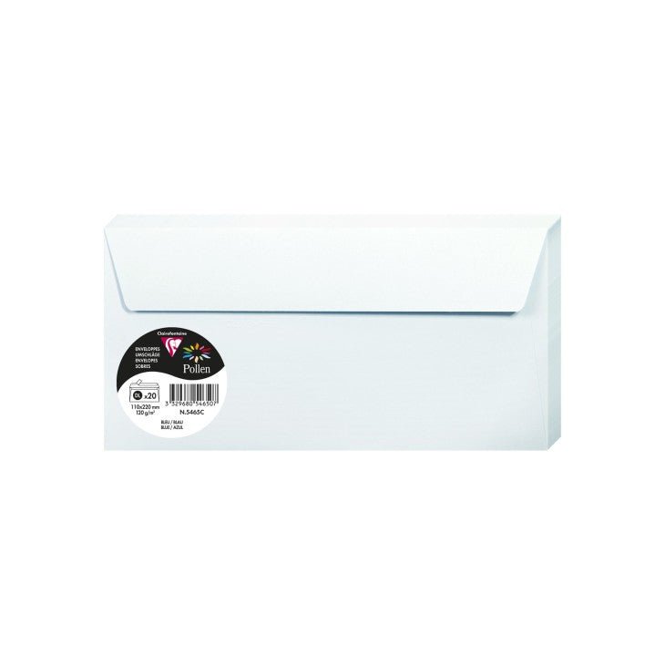20 enveloppes CLAIREFONTAINE Pollen - DL (110 x 220 mm) - 120 g/m² - Bleu - 3329680546507