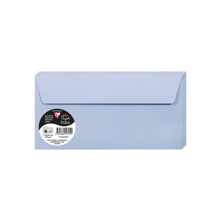 20 enveloppes CLAIREFONTAINE Pollen - DL (110 x 220 mm) - 120 g/m² - Bleu lavande - 3329680557251
