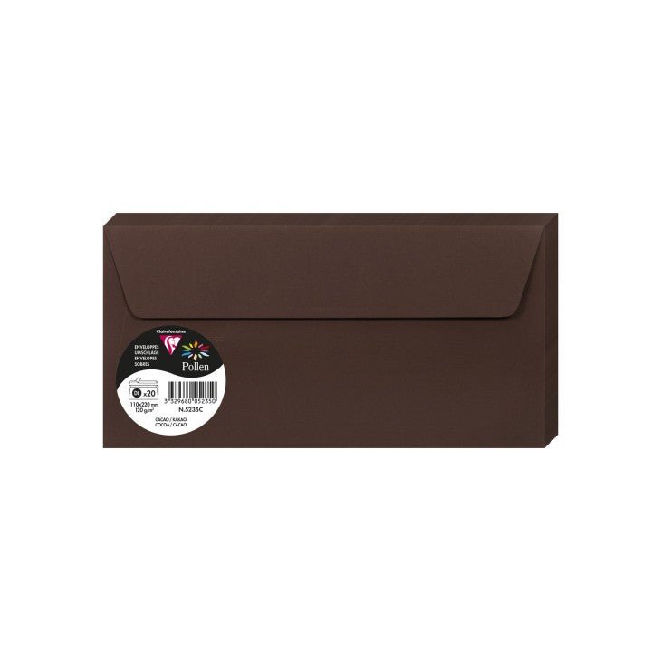20 enveloppes CLAIREFONTAINE Pollen - DL (110 x 220 mm) - 120 g/m² - Cacao - 3329680052350